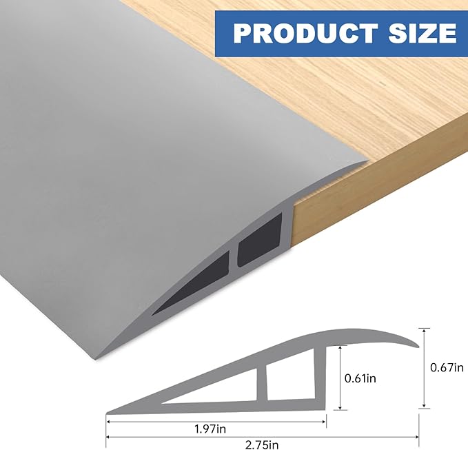 Vinyl Door Threshold Flooring Transition Strip Self Adhesive Carpet Edging Strip for Laminate Doorway Edge Threshold from 2/5" to 3/5" (Gray, 6.6 Ft)