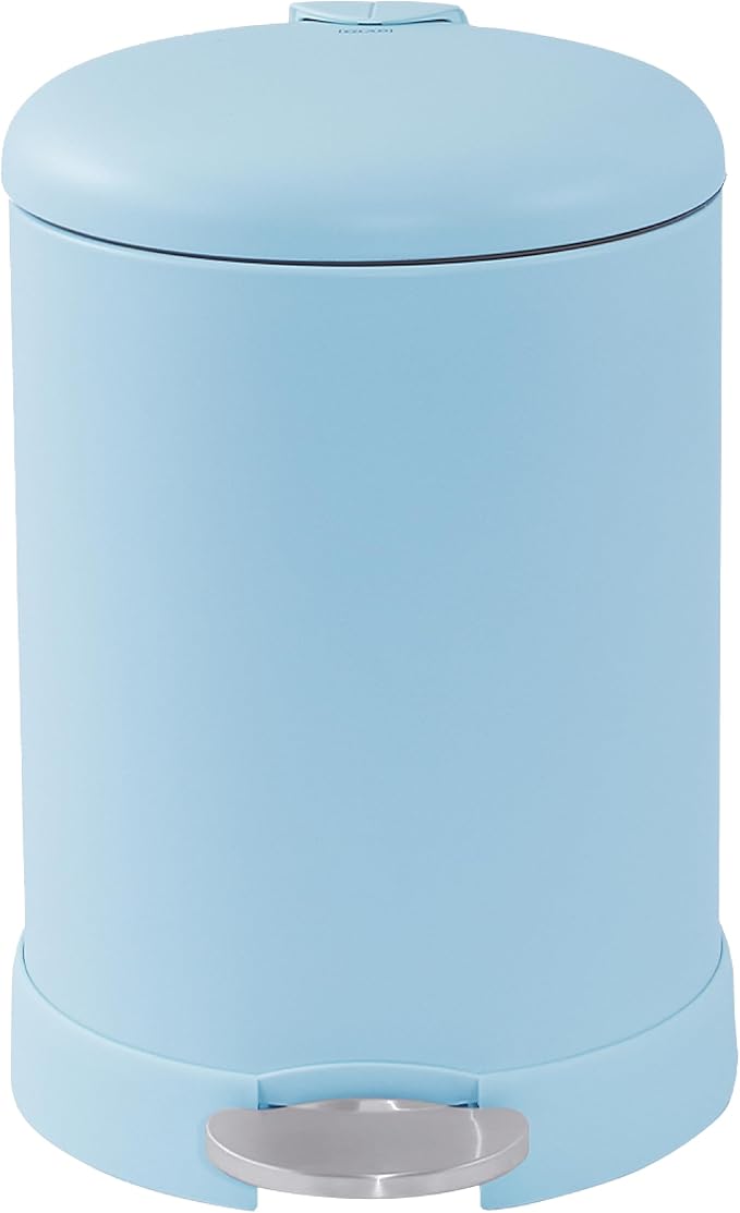 Glad Small Trash Can, 1.2 Gallon | Round Stainless Steel Garbage Bin with Soft Close Lid & Step Foot Pedal | Metal Waste Basket with Removable Inner Bucket, Blue