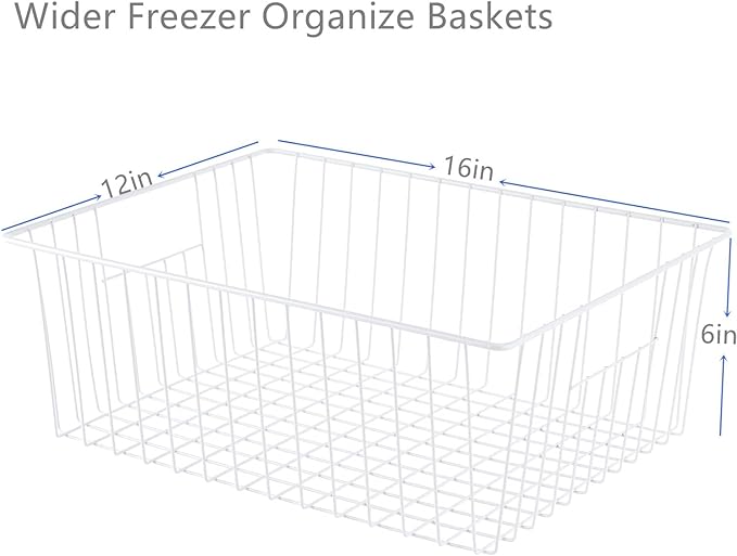 16" L x 12" W Wider Freezer Storage Organizer Baskets Container, Metal Wire Chest Upright Refrigerator Divider Bins with Built-in Handles for Cabinet, Pantry, Closet, Kitchen(3 Pack)