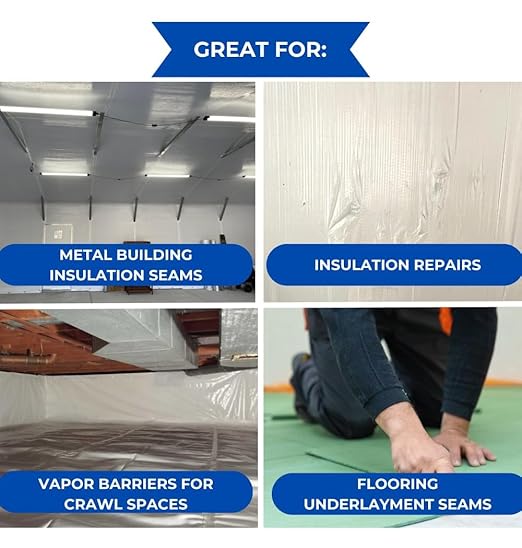 BlueTex Insulationㅤ3 Wide x 180' Long White Vapor Barrier Seam Tape - 16 Rolls Bulk Pack, Great for Crawlspaces, Waterproofing, Insulation Repairs, Underlayment Seams, Metal Building Insulation Seams