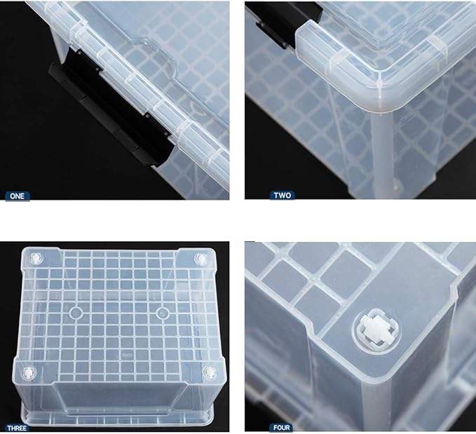 Ggbin 34 Quart Clear Lidded Storage Container Tote, Plastic Storage Box Bin with Black Latch, 4 Packs
