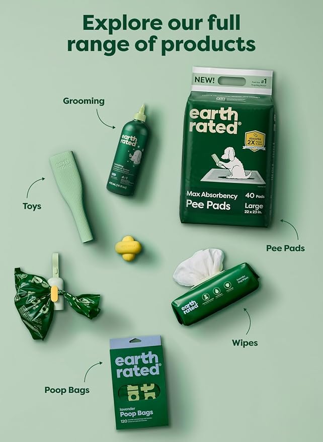 Earth Rated Max Absorbency Puppy Pee Pads for Dogs Absorbs 2X Faster & 2X More, Leak-Proof, Odor Control Potty Training, Unscented, Large, 22” x 23”, 40 Count