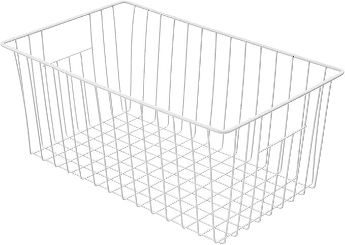 Upright Freezer Organizer Bins, Freezer Baskets for 16, 17, 21 cu.ft Standup Freezer, Wire Storage Baskets with Built-in Handles, 4Pcs , White