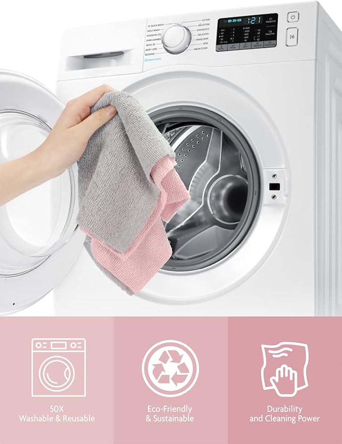 Fantasticlean Microfiber Cleaning Cloth Roll -75 Pack, Tear Away Microfiber Towels, 12" x 12", Reusable, Washable, Scratch Free, Ultra Absorbent Dish Rags for Car, Home, Garage or Shop (Pink)
