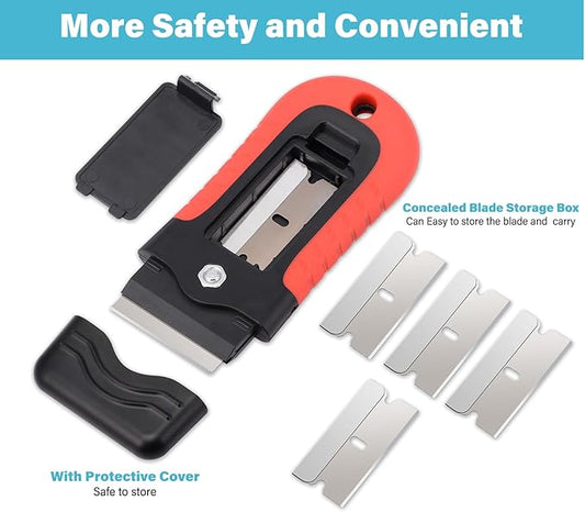Gomake Razor Blade Scraper Tool with Blade Storage Container, Glass Cooktop Stove Scraper with 10PCS Stainless Steel Blades for Glass Clean,Paint,Old Label,Decal Sticker,Adhesive Remover