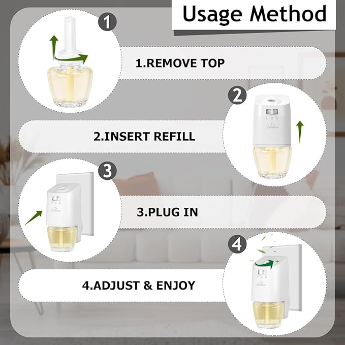 Plug-in Air Freshener Starter Kit, 1 Warmer and 9 Essential Oil Refills, Lavender, Vanilla, Linen Scent for Home, Bathroom and Office, Compatible with Air Wick and Glade Air Fresheners
