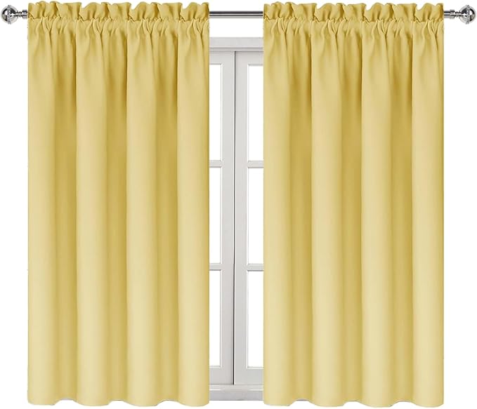 DWCN Blackout Curtains for Bedroom – Rod Pocket Thermal Insulated Noise Reducing Noise Reducing Drapes for Living Room, W 42 x L 54 Inch, 2 Panels, Light Yellow