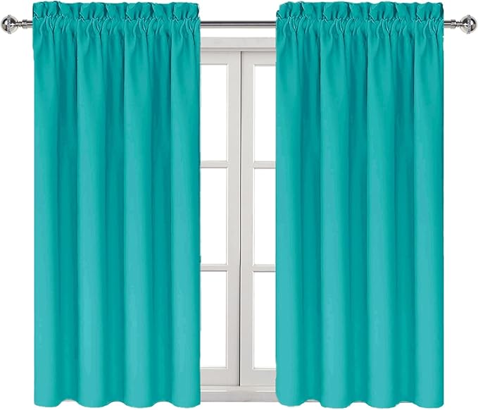 DWCN Blackout Curtains for Living Room Thermal Insulated, Energy Saving & Noise Reducing Bedroom Curtains, Peacock Blue, W 38x L 54 Inch, Set of 2 Rod Pocket Curtain Panels