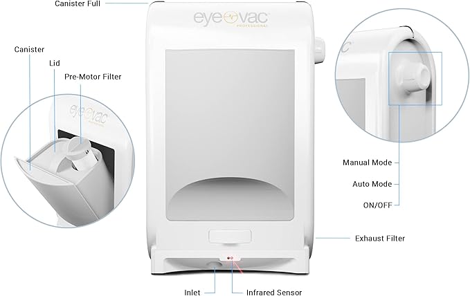 EyeVac Pro Touchless Vacuum Automatic Dustpan - Ultra Fast & Powerful - Great for Sweeping Salon Pet Hair Food Dirt Kitchen, Corded Canister Vacuum, Bagless, Automatic Sensors, 1400 Watt (White)