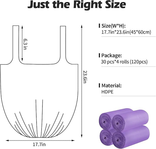 2-4 Gallon Portable Trash Bags,120 Counts Thicken portable Small Garbage Bags for Office, Kitchen,Bedroom Trash Can,Strong Trash Bags(Purple)