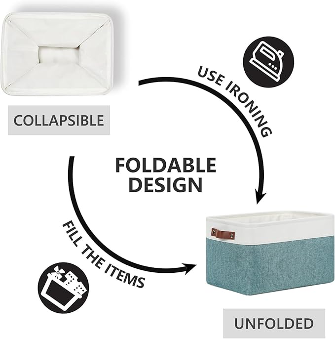 DULLEMELO Storage Baskets for Shelves, Fabric Collapsible Rectangular Storage Bins for Shelves, Closets, Nursery, Home, Office, Empty Gift Baskets (4-Pack-15"*11"*9.5", White&Deep Green)
