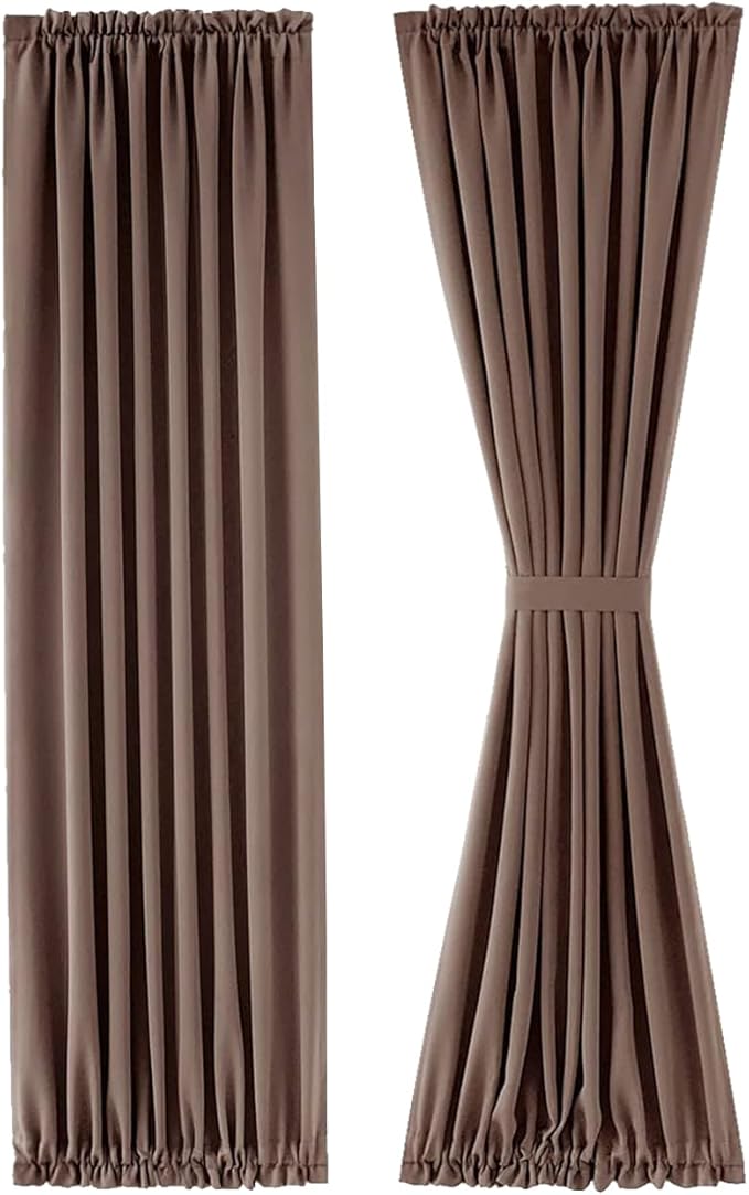 DWCN French Door Curtains – Rod Pocket Thermal Blackout Curtain for Doors with Glass Window, Kitchen and Patio Doors for Privacy, 23 X 72 Inches Long, 1 Curtain Panel with Tieback,Khaki