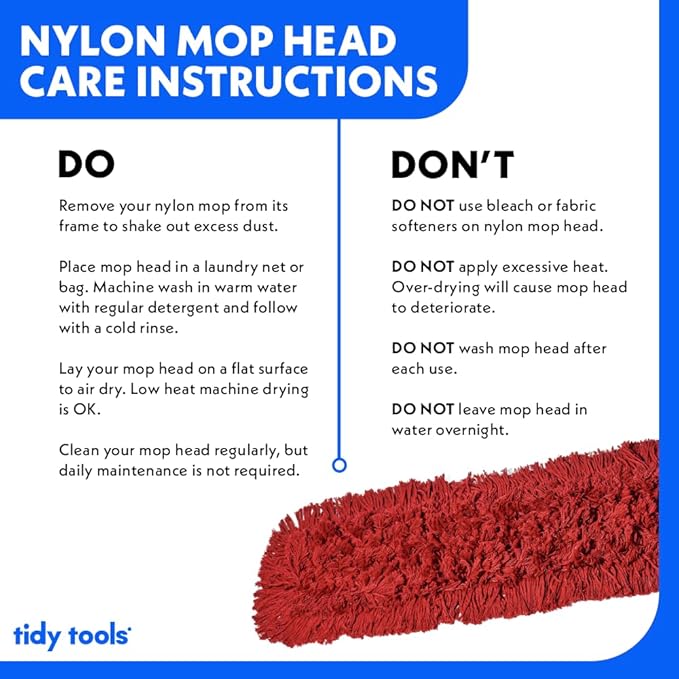 Commercial Dust Mop Replacement Head – 48 x 5 in. Cotton Nylon Reusable Mop Head – Industrial Dust Mop Refill for Floor Cleaning & Janitorial Supplies, Red
