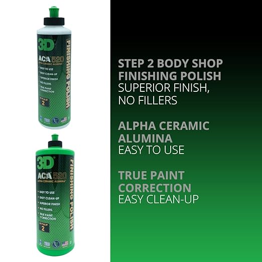 3D ACA 520 Finishing Polish - 8oz - Step 2 Body Shop Finishing Polish - Easy Clean Up, Superior Finish, No Fillers - True Paint Correction - Alpha Ceramic Alumina