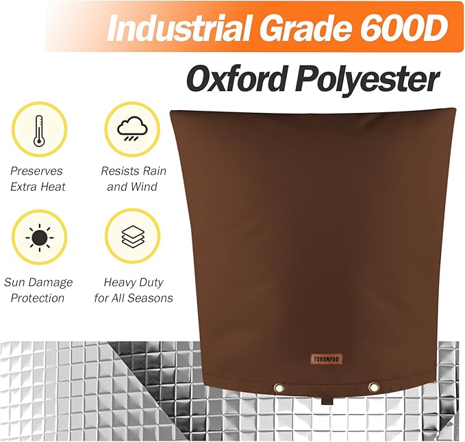 TOHONFOO Backflow Preventer Pipe Insulation Cover (5°F) - Irrigation Sprinkler Valve Insulated Pouch - Water Well Pump Cover - Sturdy 5 Layers for Winter Freeze Protection, 24" W x 26" H, Brown