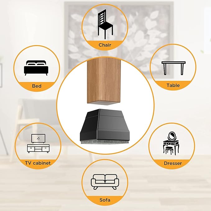 Square Chair Leg Protectors for Hardwood Floors,16 Pcs Silicone Felt Furniture Legs Caps to Prevent Floor from Scratches and Reduce Noise, Easy to Move,(Fit: 2.25" -2.75" Black).