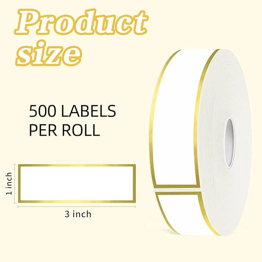 500 Golden Border Removable Freezer Labels Water Oil Resistant with Perforation Line for Food Containers Jars Pantry Organization (Ink Quick-Dry,1” x 3”)