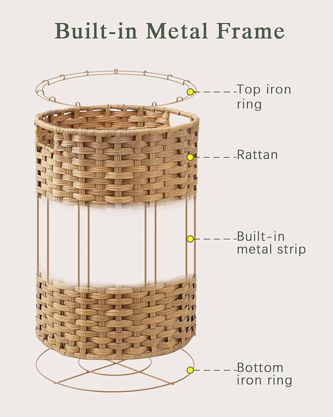 Laundry Hamper Laundry Basket Round 19.0 Gal (72 L) Handwoven Rattan Hamper, Large Wicker Hamper Basket with Removable Liner Bag Handles 2 Mesh Bags for Bathroom Living Room Natural