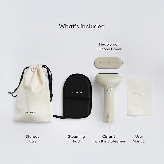 Steamery Handheld Clothes Steamer Cirrus 3, 1200W, US Plug, Heated Ironing Plate, Fast Heat Up, Garment Wrinkle Remover, Beige