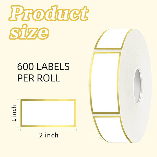 600 Golden Border Removable Freezer Labels Water Oil Resistant with Perforation Line for Food Containers Jars Pantry Organization (Ink Quick-Dry,1” x 2”)