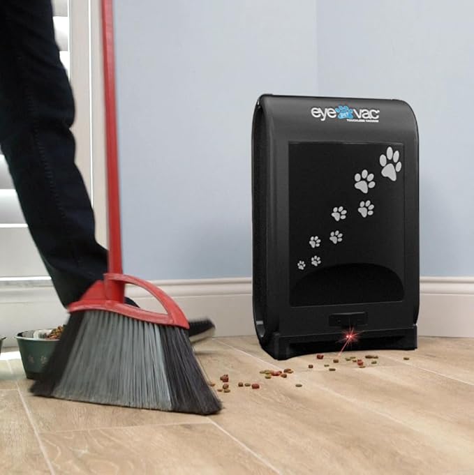 EyeVac Pet Touchless Vacuum Automatic Dustpan - Ultra Fast & Powerful - Great for Sweeping Cat Dog Pet Hair Food Dirt Kitchen, Corded Canister Vacuum, Bagless, Automatic Sensors, 1400 Watt (Black)