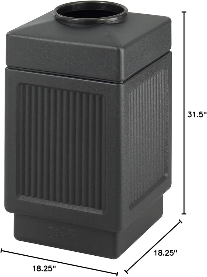 Safco Canmeleon Trash Can, 38 Gallons, Indoor and Outdoor Use, Open Top, Durable & Weather-Resistant Commercial Garbage Can, Black