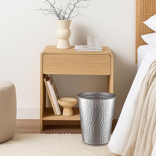 Monarch Abode Pewter Hand Hammered Metal Wastebasket for Home Office Bedroom, Decorative Waste Basket, Modern Bathroom Garbage Can, Durable & Decorative Trash Bin, Pewter Bathroom Trash Can