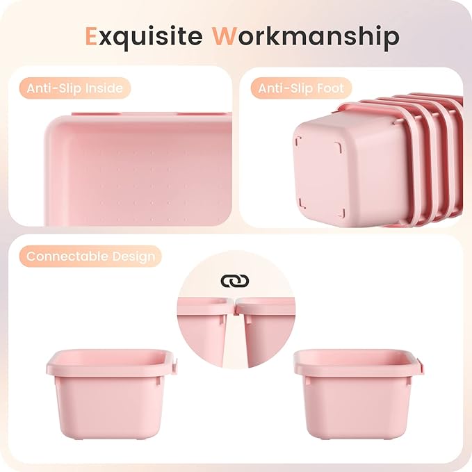 A-LuGei 【28PCS】 Drawer Organizer, Bathroom Organizers and Storage, Makeup organizer, Desk drawer organizer, Storage Bins for Kitchen Office Bedroom Vanity Jewelry Pantry Garage【Pink】【4Size】