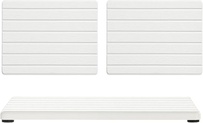 3 Pack Diatomite Stone Sink Tray, Water Absorbing Mat for Kitchen & Bathroom Counter, Quick Dry Soap Dish Makeup Vanity Caddy,Sponge Holder Organizer, White - 2pcs of 8"x 3.8" and 1pc of 3.8"x 3.8"