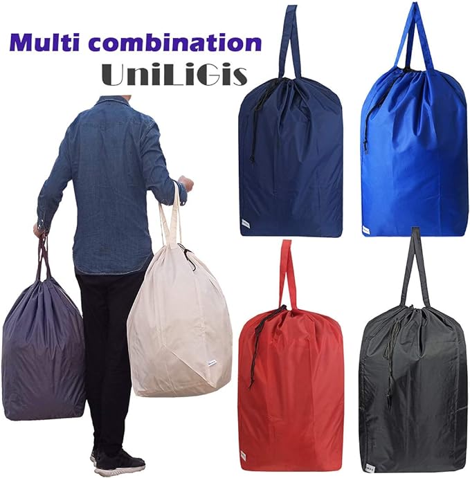 Washable Travel Laundry Bag with Handles and Drawstring (2 Pack), Heavy Duty Large Enough to Hold 3 Loads of Laundry, Fit a Laundry Basket or Clothes Hamper, 27.5x34.5 in,Grey