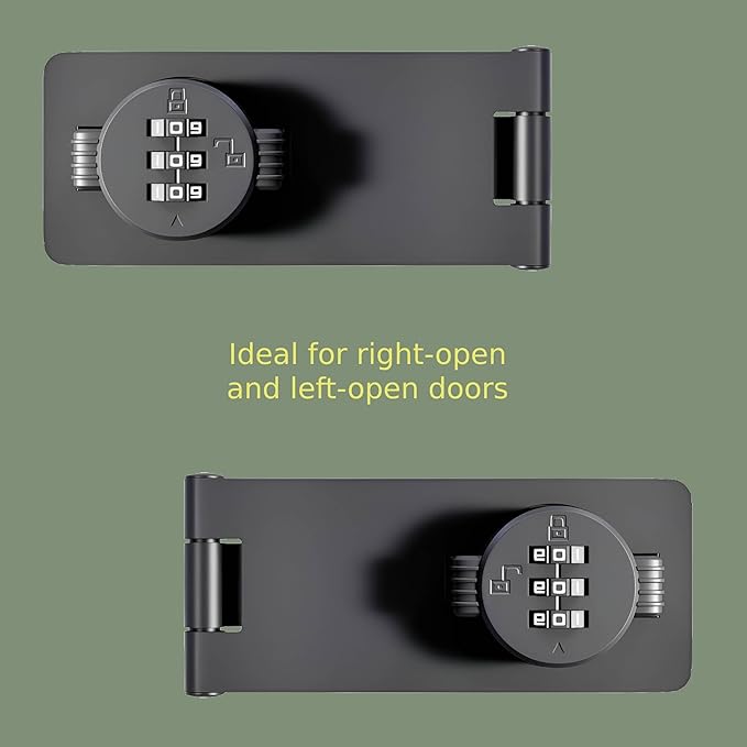 Keyless Combination Lock 3-Digit Combination Lock for Doors Twist Knob Hasp Latch Lock with Password Code Zinc Alloy Door Latch for Kitchen Drawers, Cabinets, Cupboard (Black)