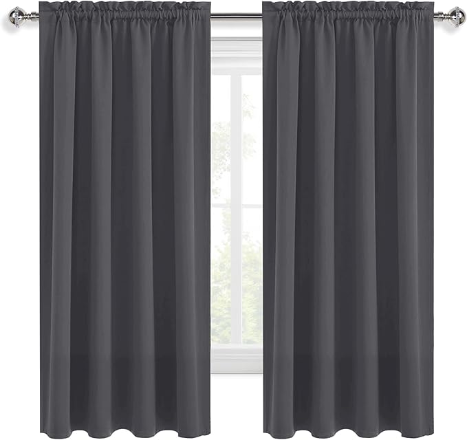 DWCN Blackout Curtains for Bedroom 63 Inch Length 2 Panels Set, Solid Thermal Insulated Energy Saving Rod Pocket Window Treatment Curtains Blackout Drapes (W52 x L63 Inch, Dark Grey)