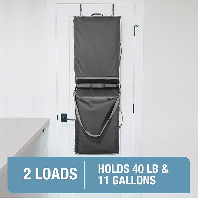 CleverMade Convertible Laundry Hamper Bag - Shadow Gray Stone holds 43L / 40 lbs 2 Compartments - Storage with Handles for Home Organization