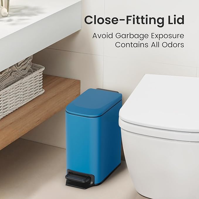 Cesun Small Bathroom Trash Can with Lid Soft Close, Step Pedal, 6 Liter / 1.6 Gallon Stainless Steel Garbage Can with Removable Inner Bucket, Anti-Fingerprint Finish (Blue)