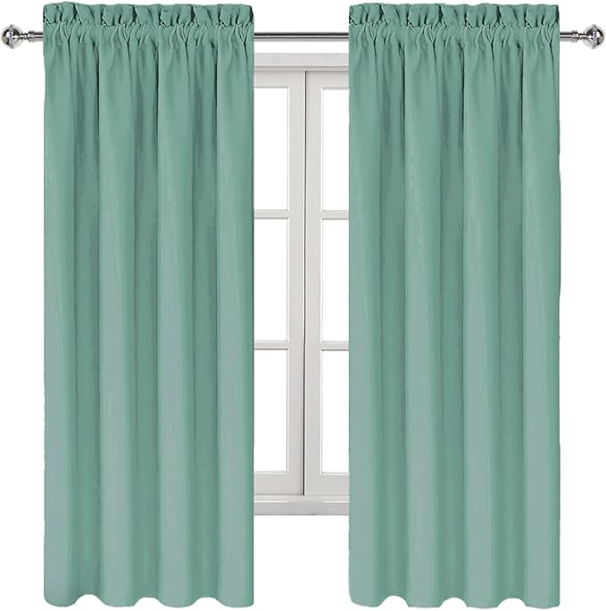 DWCN Blackout Curtains for Living Room Thermal Insulated, Energy Saving & Noise Reducing Bedroom Curtains, Sage Green, W 42x L 72 Inch, Set of 2 Rod Pocket Curtain Panels