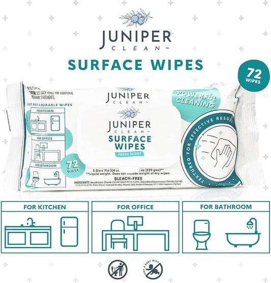 24 Pack Surface Cleaning Wipes Bleach Free, All-Purpose Cleaner for Bathroom, Kitchen, Office, 1728 Count Soft Flow, Fresh Scent, Bleach Free, Lint Free, Durable