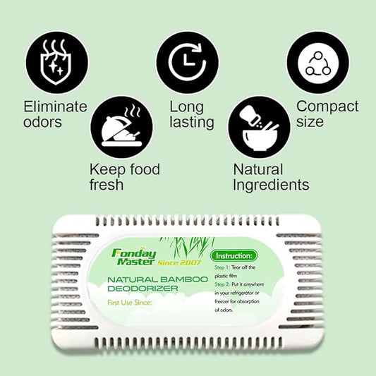 2Packs Fonday Refrigerator Deodorizer Odor Eliminator for Fridges Freezers Coolers Lunch Boxes Bamboo Charcoal More Effective Than Baking Soda
