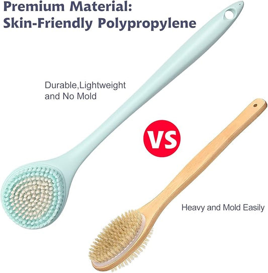 BEDELITE Back Bath Brush Long Handle for Shower of 2 - Soft Shower Brush for Men & Women,Back Brush Scrubber - 16.4" Long Skin Exfoliator for Bath Scrubber Body Brush(2 Pack, Blue & Ivory)