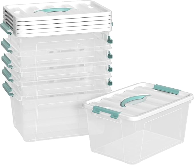 Xyskin 6 Pack 14 Quart Stackable Plastic Storage Bins with Lids and Latching Buckles, Storage Latch Box/Bins, Clear