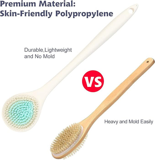 BEDELITE Back Bath Brush Long Handle for Shower of 2 - Soft Shower Brush for Men & Women,Back Brush Scrubber - 16.4" Long Skin Exfoliator for Body Bath Scrubber(2 Pack, Pink & Ivory)