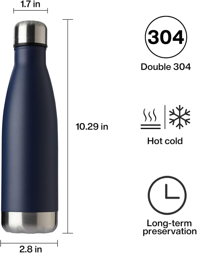 MEWAY 17oz Sport Water Bottle 8 Pack Vacuum Insulated Stainless Steel Leak-Proof Double Wall Cola Shape Water Bottle,Keep Drinks Hot & Cold (Navy,8 Pack)