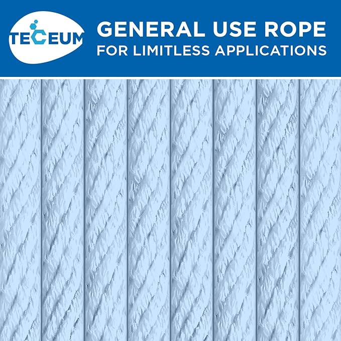 TECEUM Cotton Rope 3/16” (5 mm) – 50 FT – Strong All-Purpose Braided Rope – Natural Cotton – for Crafting, Сamping, Clothes Line, DIY, Indoor & Outdoor Use – Baby Blue