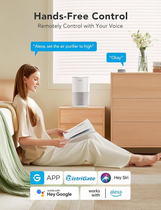 GoveeLife Mini Air Purifier for Bedroom, Smart Filter Air Purifier with App Alexa Control for Pet Hair, Odors, Pollen, Smoke, Portable Air Cleaner with 3 Speeds, 2 Modes, Timer, Aroma for Home