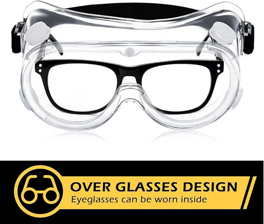 Yunsailing Protective Safety Goggles Lab Over Glasses Clear Anti Fog Eye Protection Goggles for Men Women