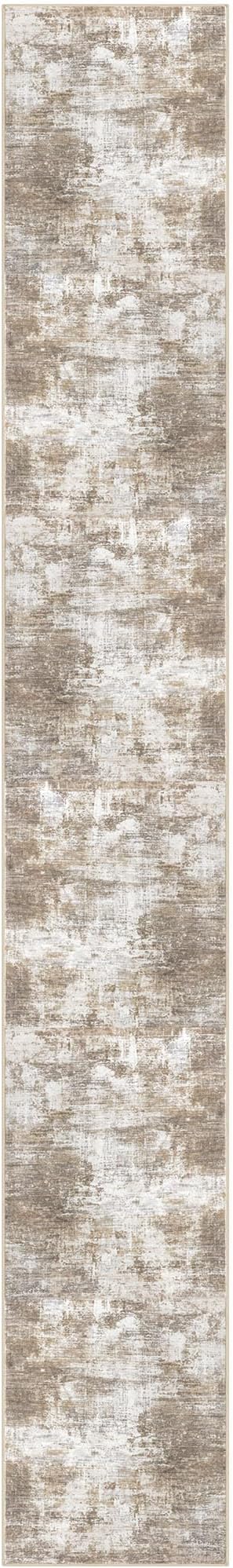 IOHOUZE Abstract Runner Rug 3x20 Ft Extra Long Washable Runners for Hallways, Non Slip Kitchen Runner Printed Faux Wool Entryway Runner Indoor, Modern Abstract Floor Carpet for Hall Stair, Beige Brown