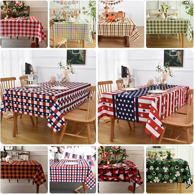 Classic Gingham Tablecloth Fabric - Oblong 58x120 Water Resistant Chequered Pattern Table Cloth for Indoor/Outdoor Use - Tabletop Cover for Birthday, Picnics, Gardens, and Parties