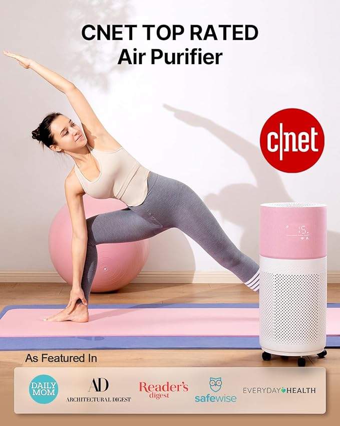 CleanForce Air Purifier for Home Large Room up to 2550 ft², Swiss Sanitized HEPA & Carbon Filter, asthma & allergy friendly Certified for Dust/Pollen/Pet Dander, Alexa/App Control, Ozone-Free, Rainbow