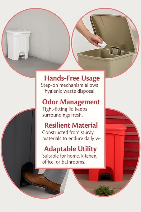 PRO&Family Step-On Trash Can with Lid, Plastic Waste Bin, Foot Pedal Operation (Biege, 4 Gallon)