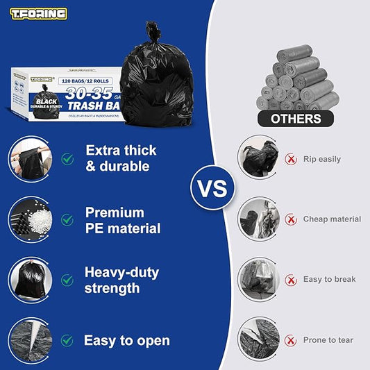 30-35 Gallon Black Trash Bags 120 Count - 32" x 37" Large Garbage Bags, 30+ Gallon Strong Trash Can Liners for Home, Commercial Use,Yard Waste, Bulk