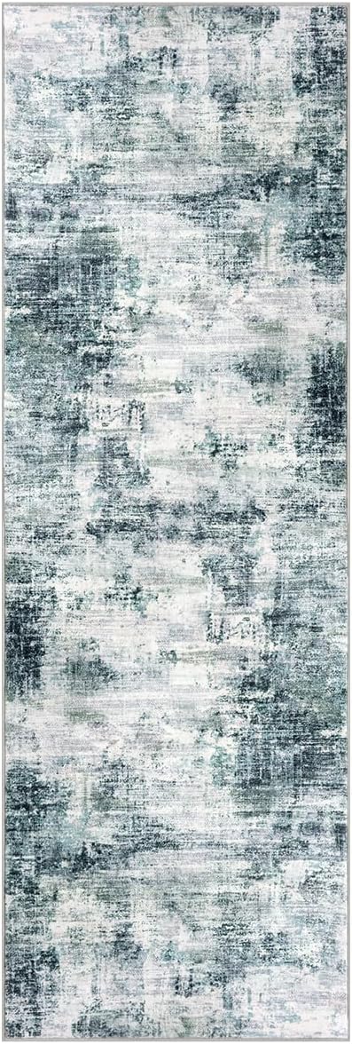 IOHOUZE Abstract Runner Rug 2x6 Ft Washable Runners for Hallways, Non Slip Kitchen Runner Printed Faux Wool Entryway Runner Indoor, Modern Abstract Floor Carpet for Hall Kitchen Bedroom, Sage Grey